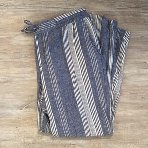Old Navy Wide Leg Navy Stripe Linen Pants (L)